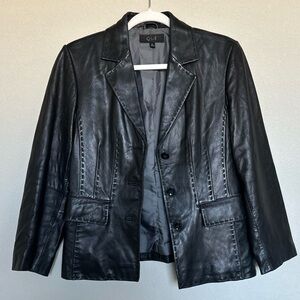 Vintage Black Italian Lambskin Leather Blazer Jacket